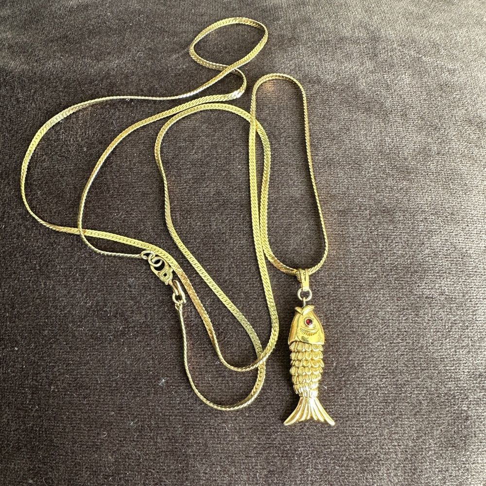 Monet Gold Fish Pendant Necklace